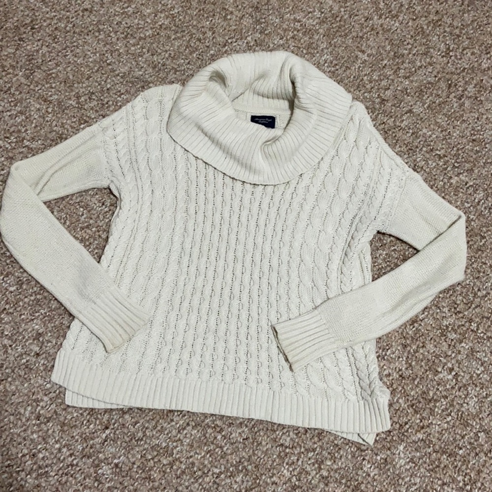 American Eagle Cream Cable Knit Scoop Neck Sweater